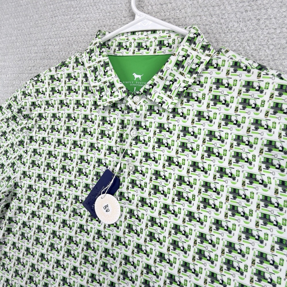 NWT Simply Southern Water Dude Golf Polo Men's Large Green Cart Beer UPF 40